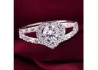 Elegant 925 Sterling Silver Crystal Love Heart Shaped Ring