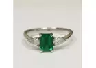 Best Rare Untreated Emerald Prong Set Three Stone Ring With Pear Shape Diamonds (1.36cttw)
