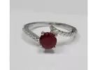 Buy Round Shape Ruby Prong Set Ring With Round Diamonds